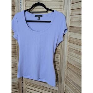 White House Black Market Shirt Womens Medium Purple Lavender V-Neck Short Sleeve